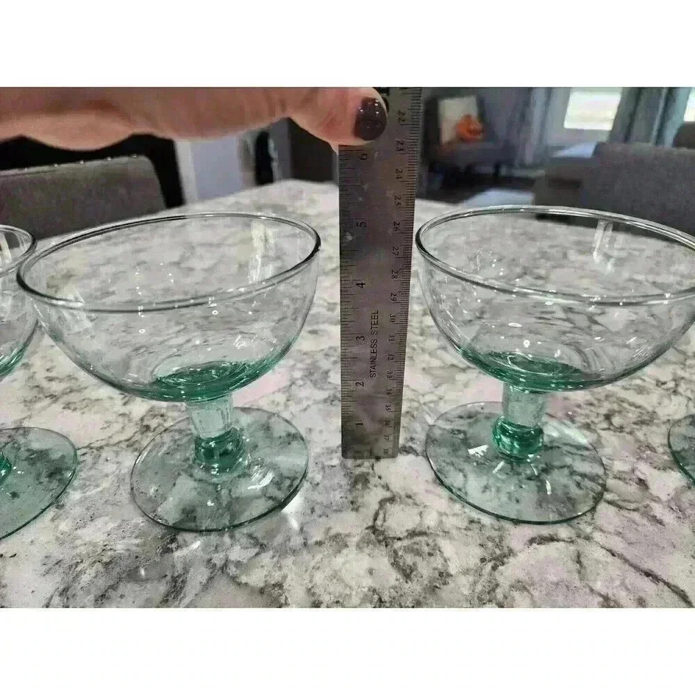 4 Hand Blown Glass Pistachio Green Dessert Sorbet Goblets - Picture 5 of 6